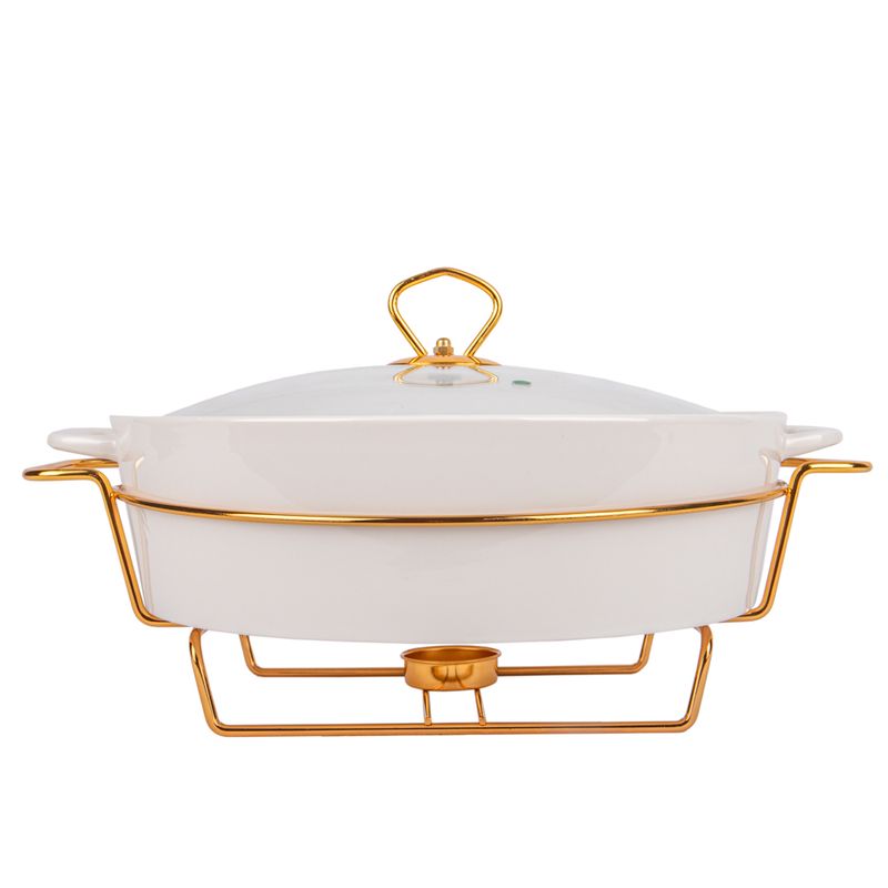 BUFETERA DE PORCELANA CON 1 QUEMADOR REDONDA 28CM