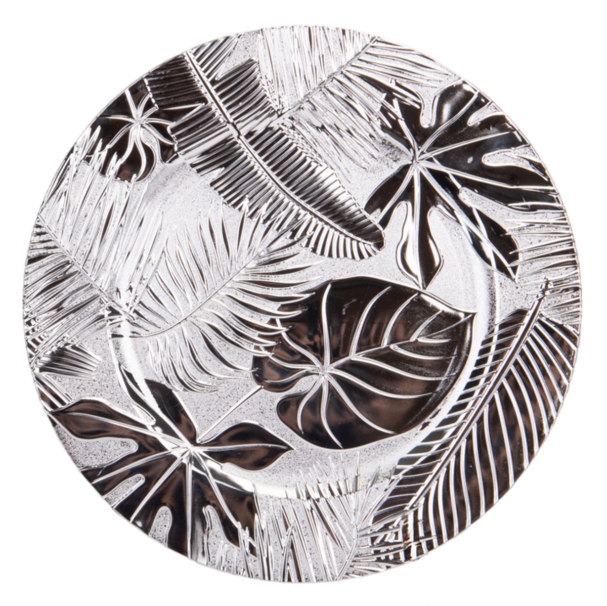 SOUSPLAT REDONDO DE LUJO 33CM TRABAJADO EN ALTO RELIEVE PLATA