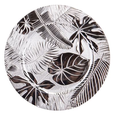 SOUSPLAT REDONDO DE LUJO 33CM TRABAJADO EN ALTO RELIEVE PLATA