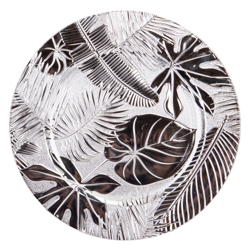 SOUSPLAT REDONDO DE LUJO 33CM TRABAJADO EN ALTO RELIEVE PLATA