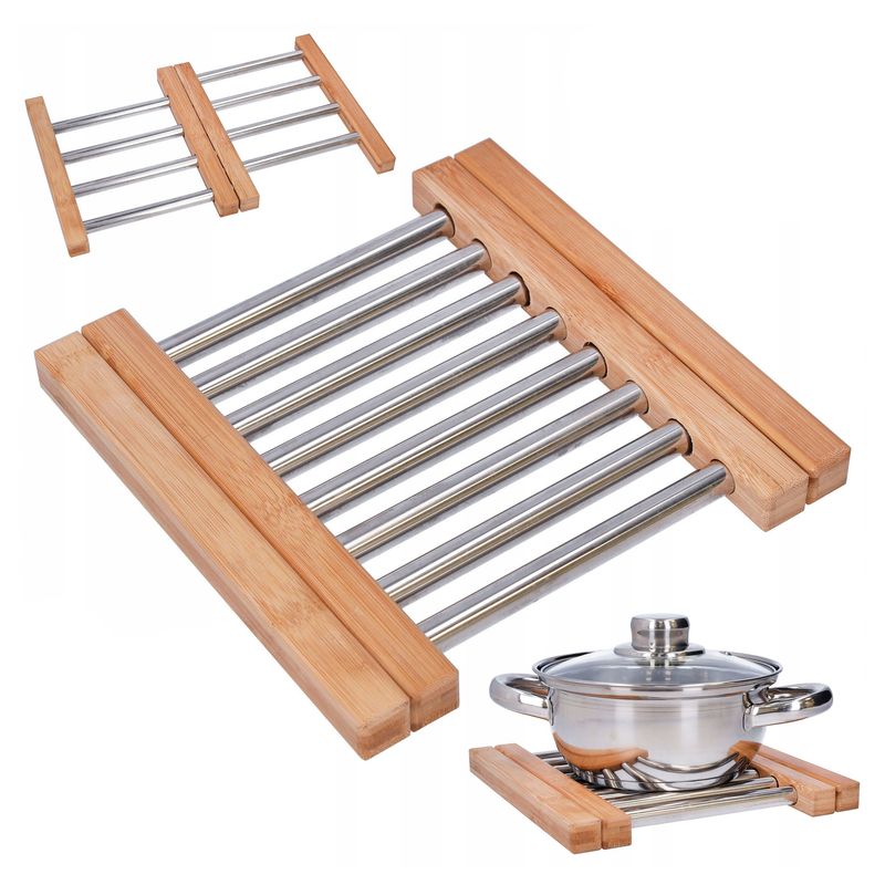 SALVA MANTELES DE BAMBU Y INOX 22X21CM ABIERTO 34CM