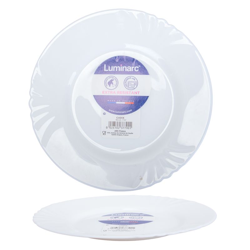 PLATO  DE VIDRIO TEMPLADO P/POSTRE LUMINARC BLANCO 19.5CM