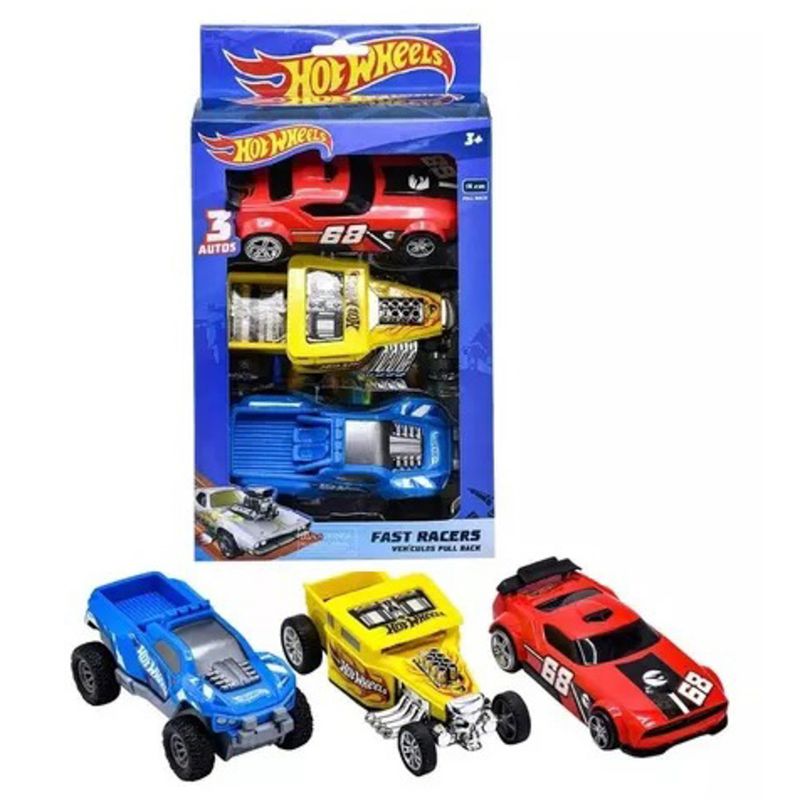 HOT WHEELS FAST RACER - PACK DE 3 VEHÍCULOS PULLBACK 13CMS 