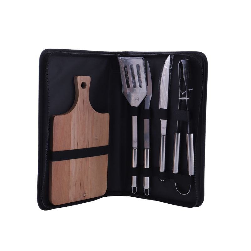 JUEGO PARA ASADO CON TABLA DE BAMBU Y ESTUCHE 6PZS 