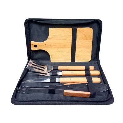 JUEGO PARA ASADO CON TABLA DE BAMBU Y ESTUCHE 5PZS 