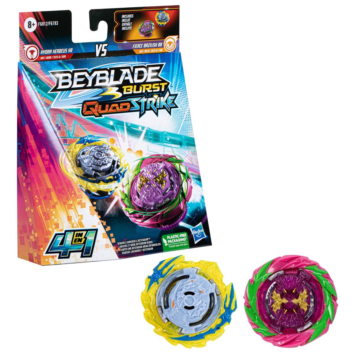 BEYBLADE HASBRO QUADSTRIKE FIERCE BRAZILISK B8 HYDRA KERBEUS