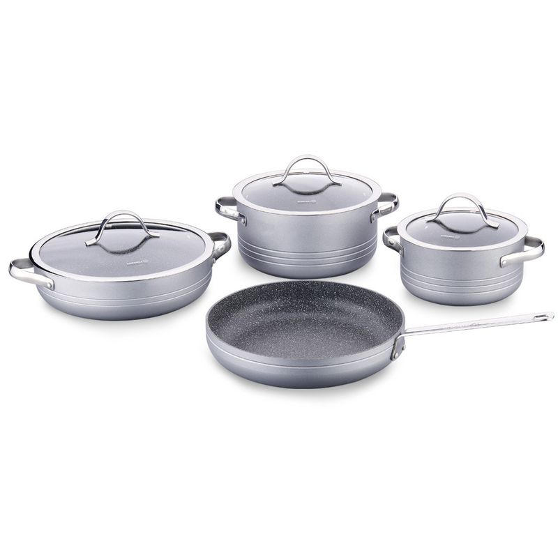 JUEGO DE OLLAS KORKMAZ GRIS LINEA 7 PCS