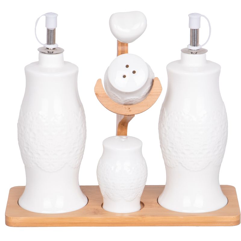 CONDIMENTERO CERAMICA SET 4 PIEZAS + SOPORTE