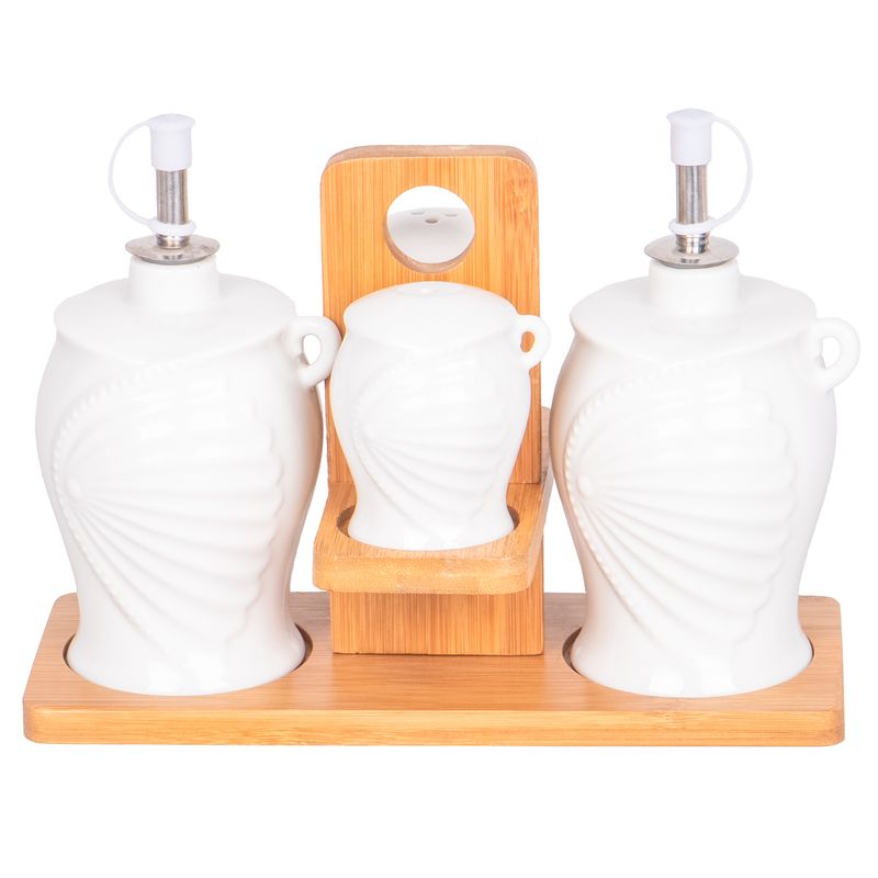 CONDIMENTERO CERAMICA 4 PIEZAS + SOPORTE