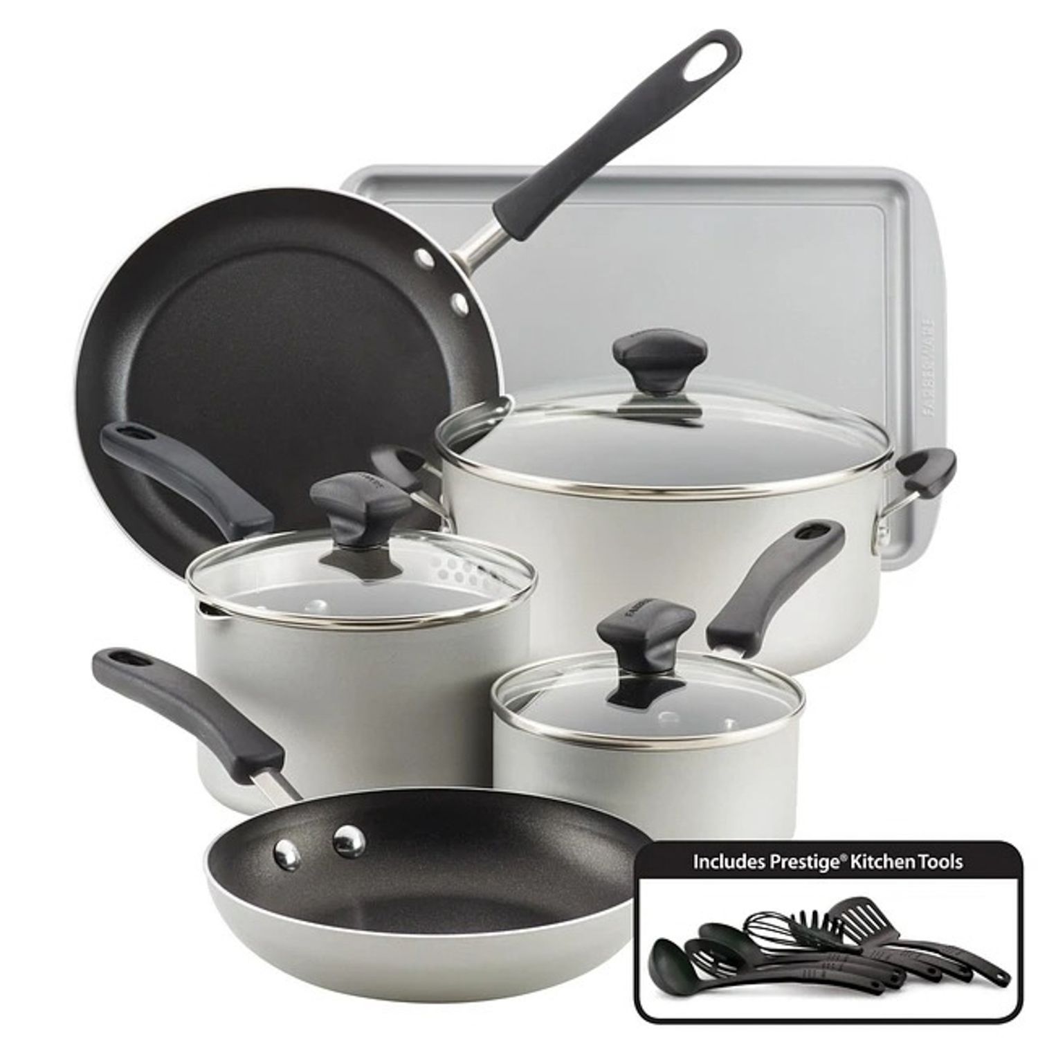 JUEGO DE OLLAS FARBERWARE ANTIADHERENTES PLATA 15PZS