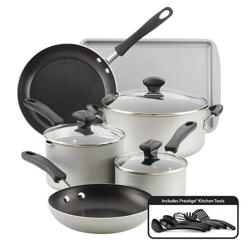 JUEGO DE OLLAS FARBERWARE ANTIADHERENTES PLATA 15PZS