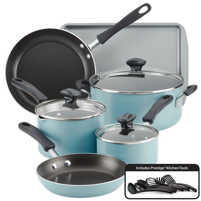 JUEGO DE OLLAS FARBERWARE ANTIADHERENTE AZUL PETROLEO 15PZS