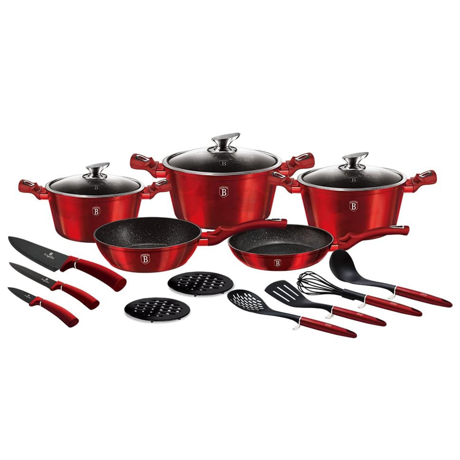 JUEGO DE OLLAS BERLINGER HAUS ROJO 17 PCS