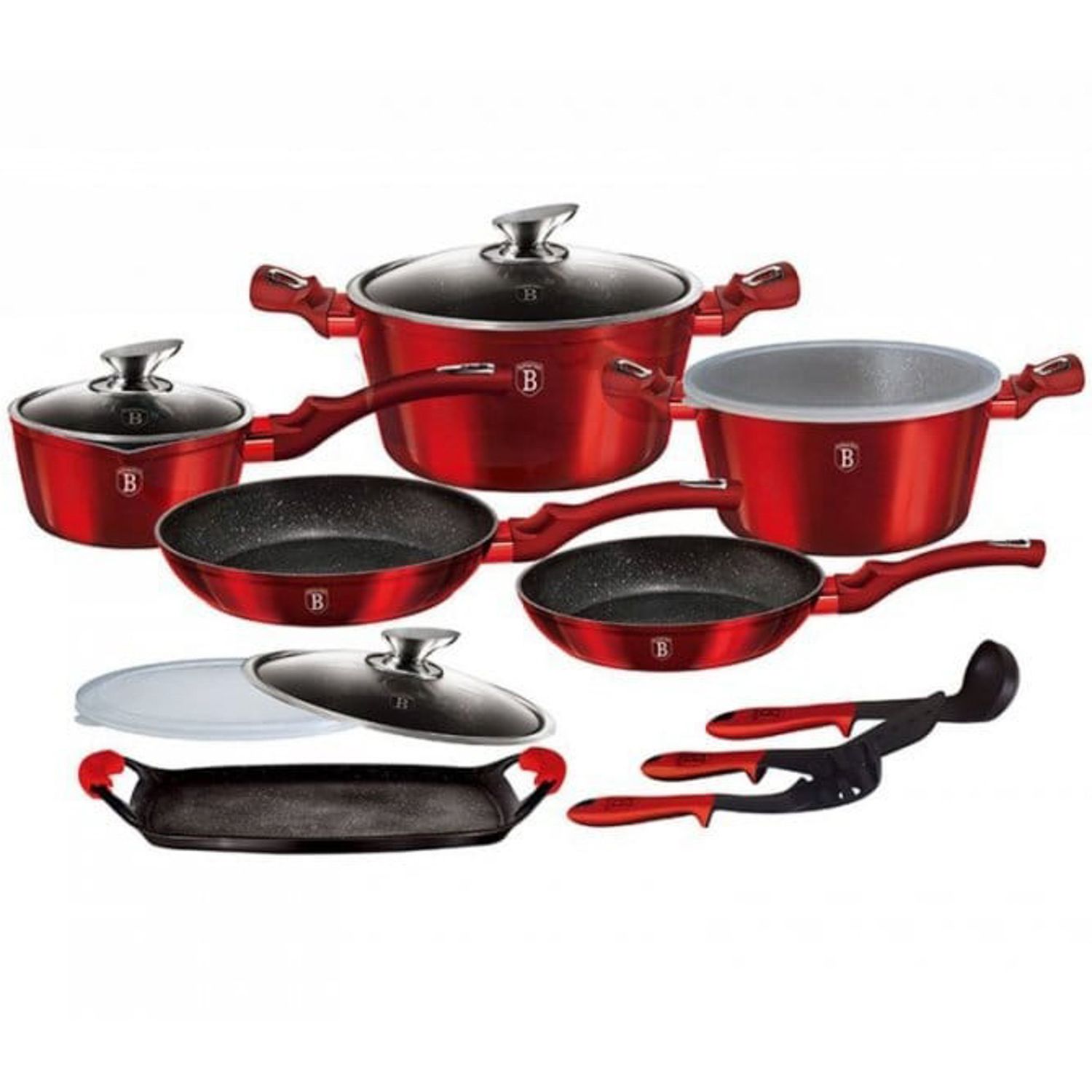 JUEGO DE OLLAS BERLINGER HAUS ANTIADHERENTE ROJO 16PCS
