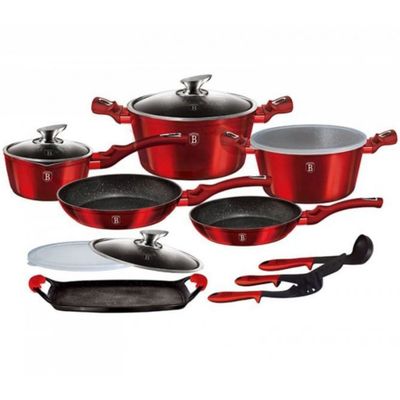 JUEGO DE OLLAS BERLINGER HAUS ANTIADHERENTE ROJO 16PCS