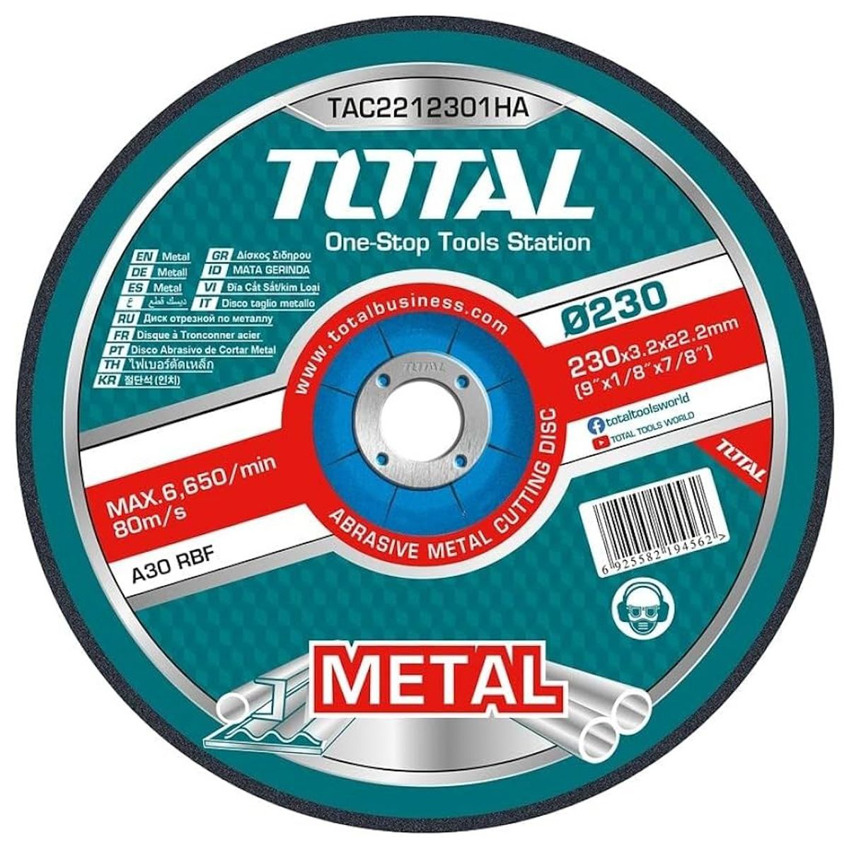 DISCO DE CORTE DE METAL ABRASIVO TOTAL TAC2212301HA 230X3MM