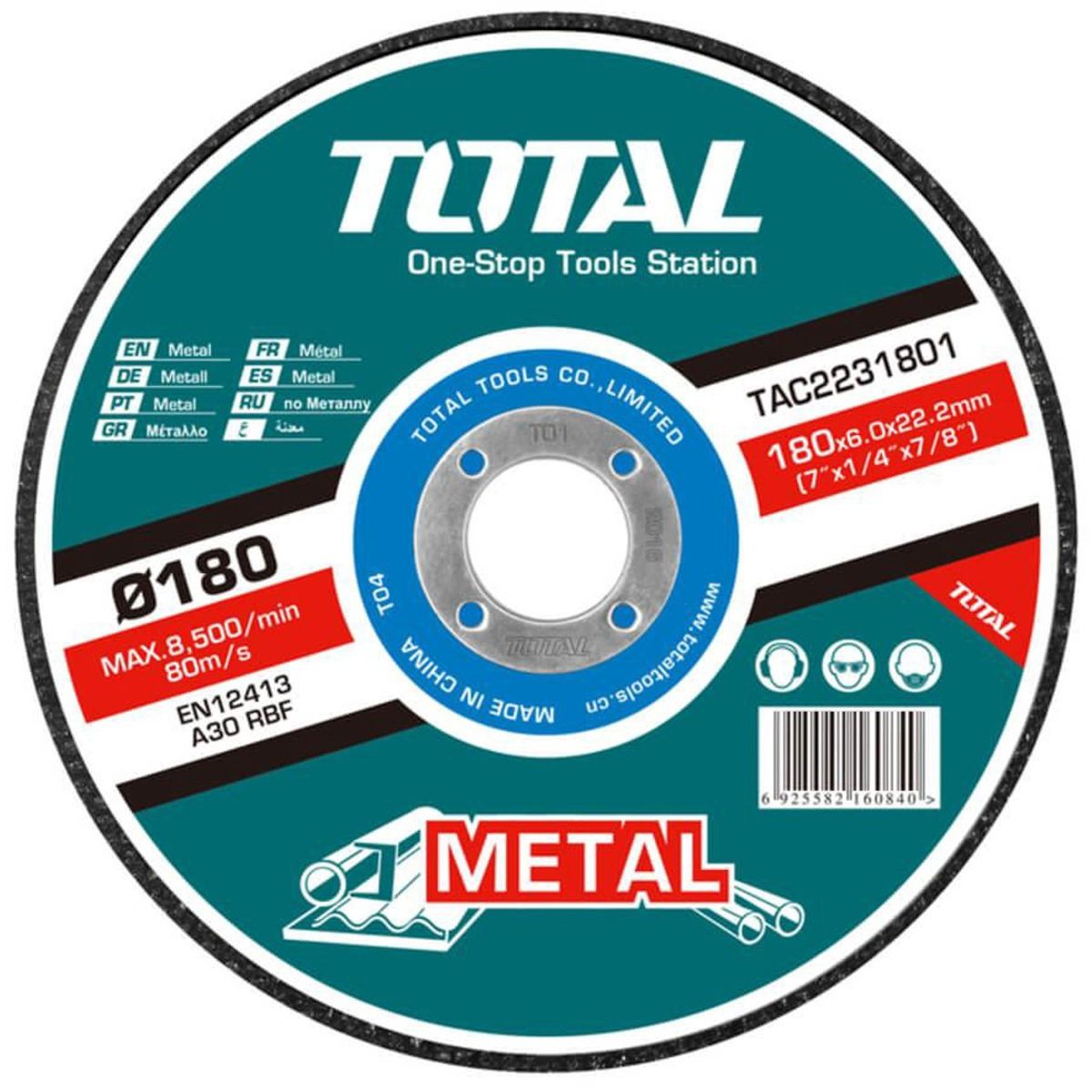DISCO DE CORTE PARA METAL ABRASIVO TOTAL TAC2231801 180X6MM