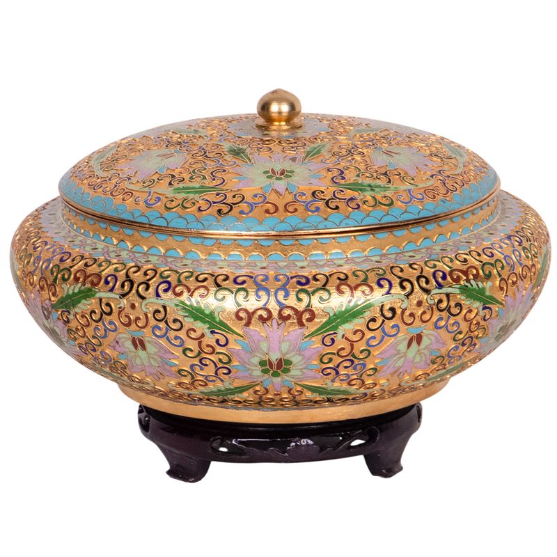 CENTRO DE MESA DE PORCELANA ORIENTAL CON TAPA