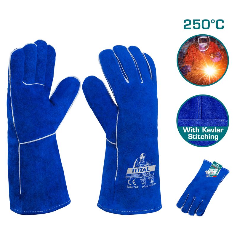 GUANTES DE SOLDADOR TOTAL TSP15014 14&quot; CUERO AZUL