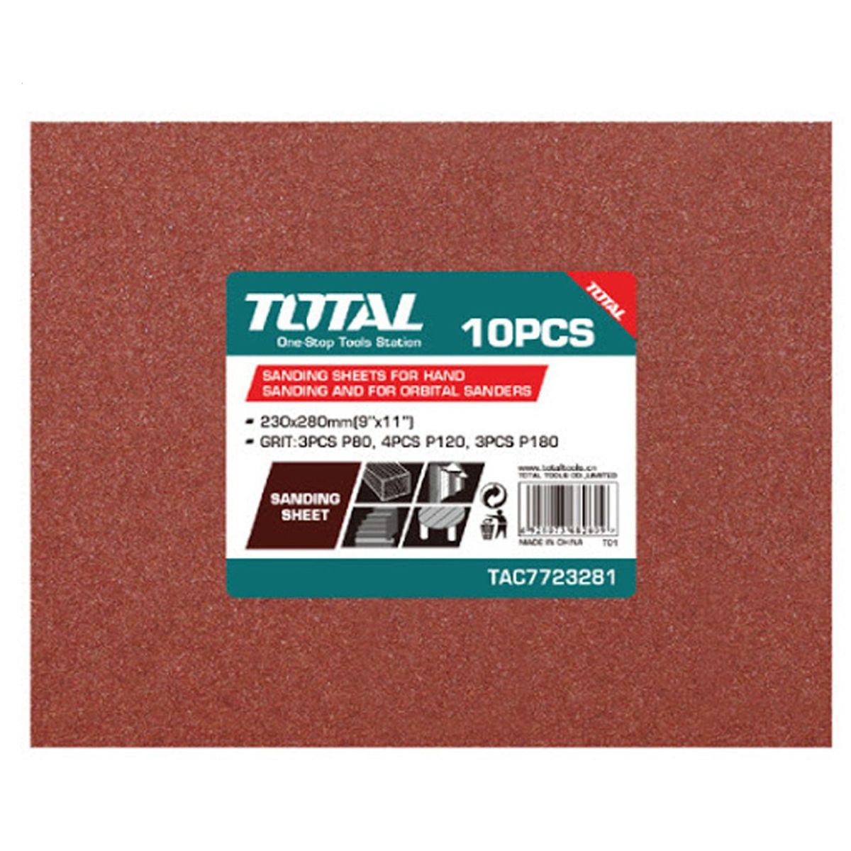 KIT DE PAPEL DE LIJADORA TOTAL TAC7723281 230 X 280 MM 10PZ