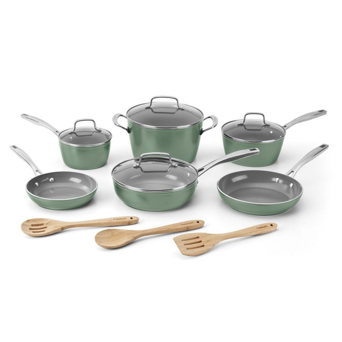 JUEGO DE OLLA CUISINART CERAMICA VERDE SALVIA 13PZ