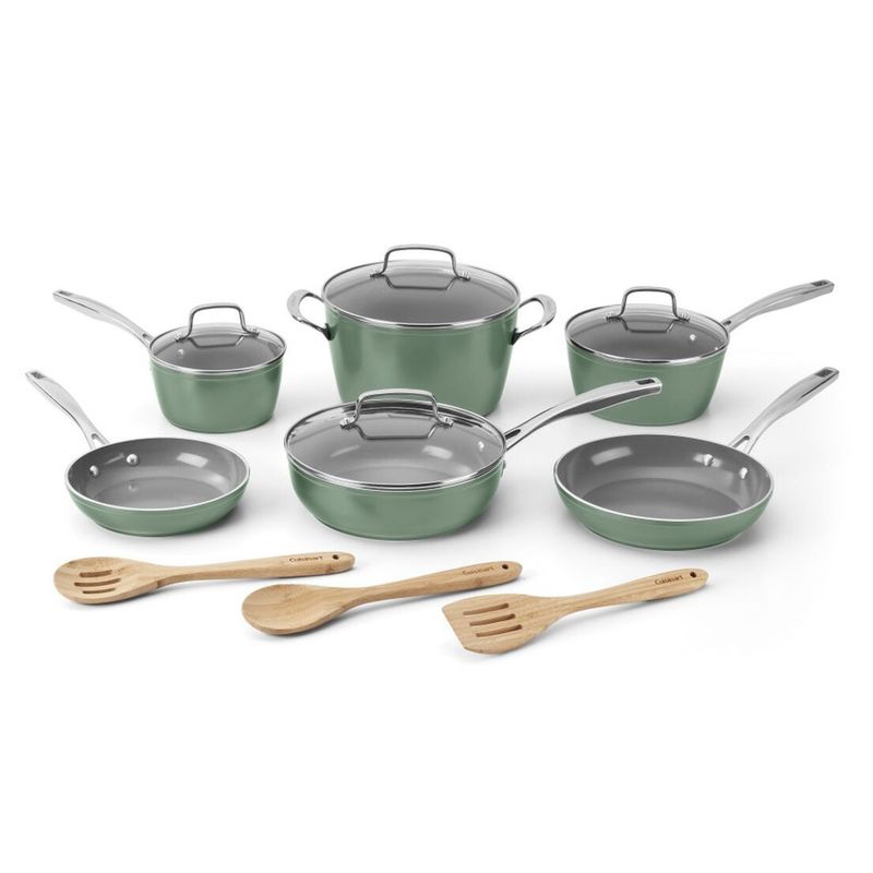 JUEGO DE OLLA CUISINART CERAMICA VERDE SALVIA 13PZ