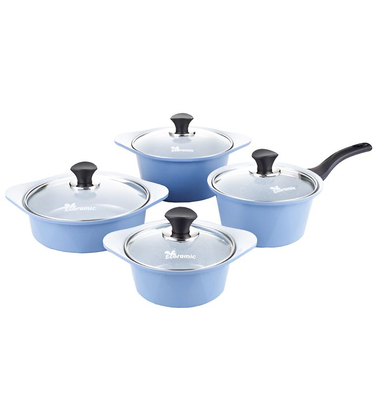 JUEGO DE OLLAS ECORAMIC DE CERAMICA AZUL MATE 8 PIEZAS