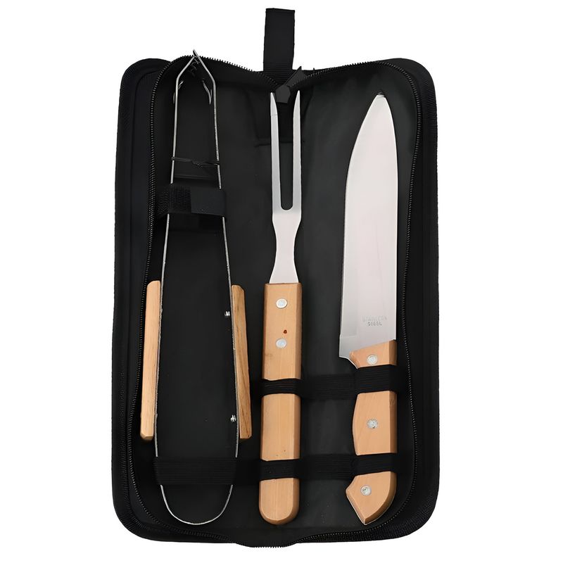 JUEGO PARA ASADO CON CUCHILLO TENEDOR Y PINZA