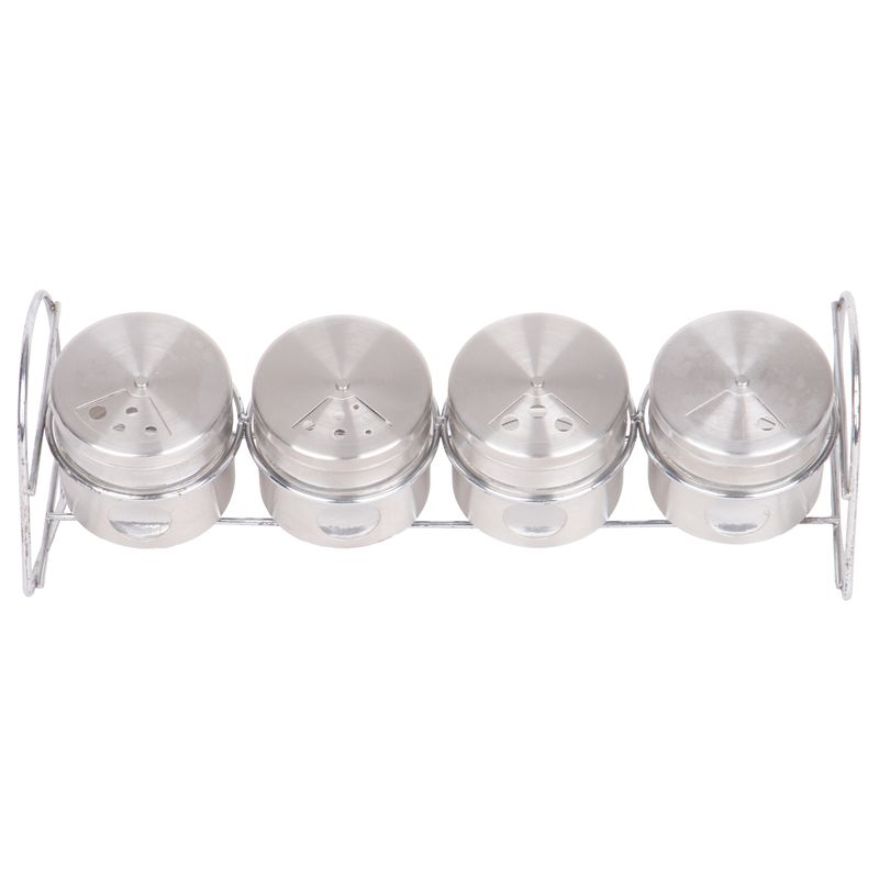 CONDIMENTERO DE ACERO INOXIDABLE CON SOPORTE 4 PIEZAS