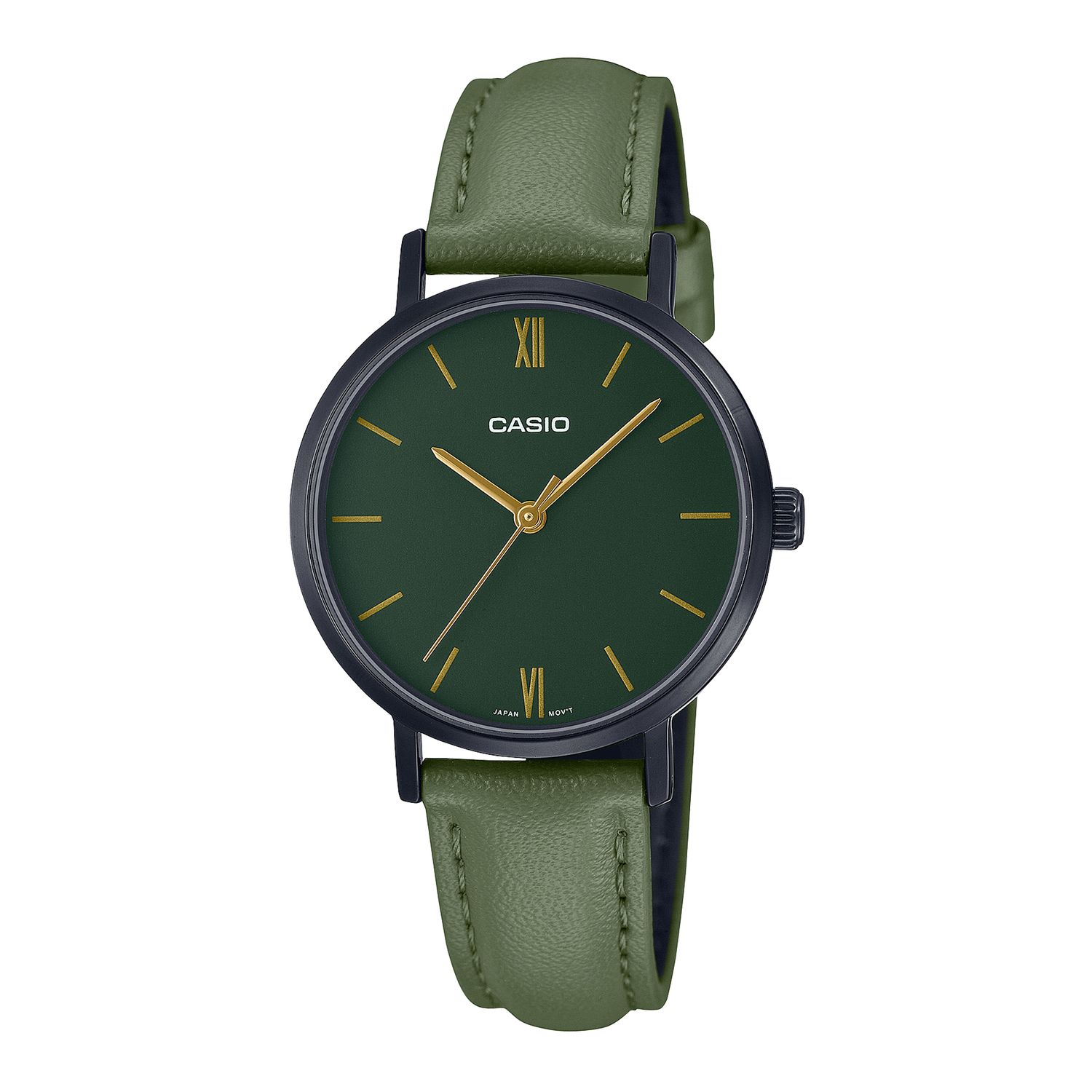 RELOJ FEMENINO ANALÓGICO CASIO LTP-VT02BL-3A CUERO VERDE 