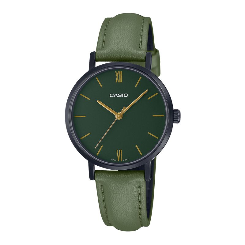 RELOJ FEMENINO ANALÓGICO CASIO LTP-VT02BL-3A CUERO VERDE 