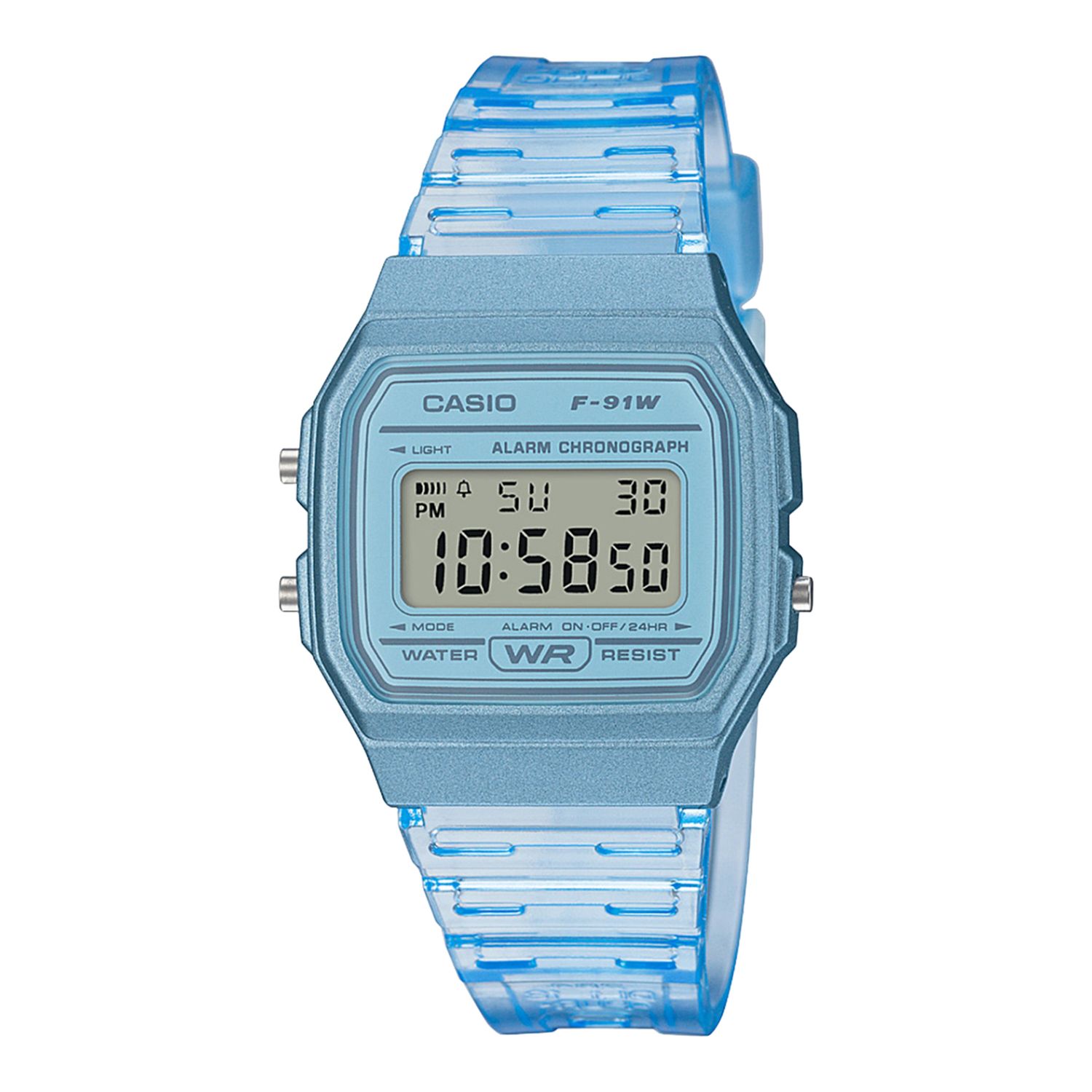 RELOJ UNISEX DIGITAL CASIO F-91WS-2D AZUL TRANSPARENTE