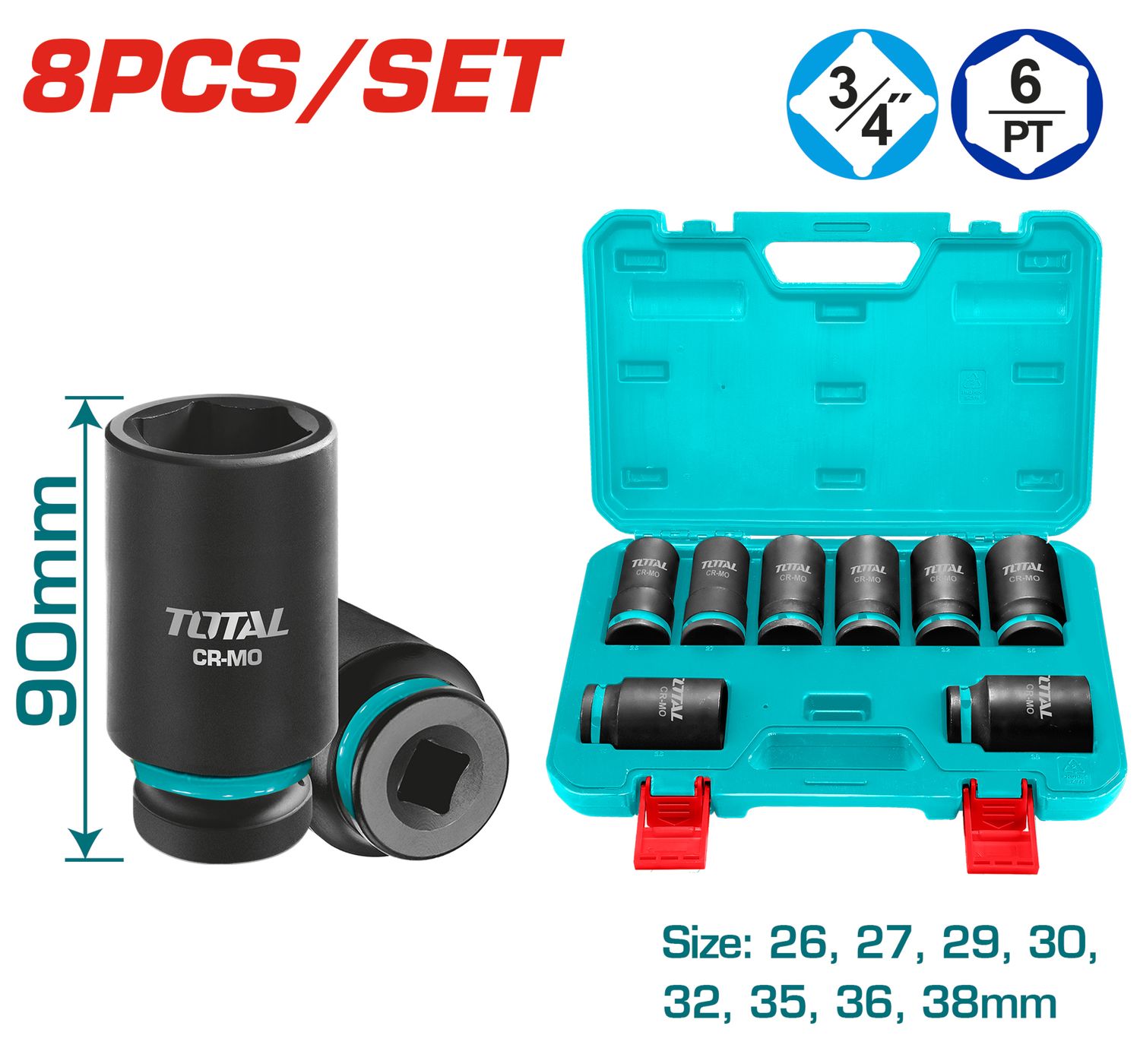 JUEGO DE SOCKETS DE IMPACTO 3-4&quot; TOTAL THKISD34082L