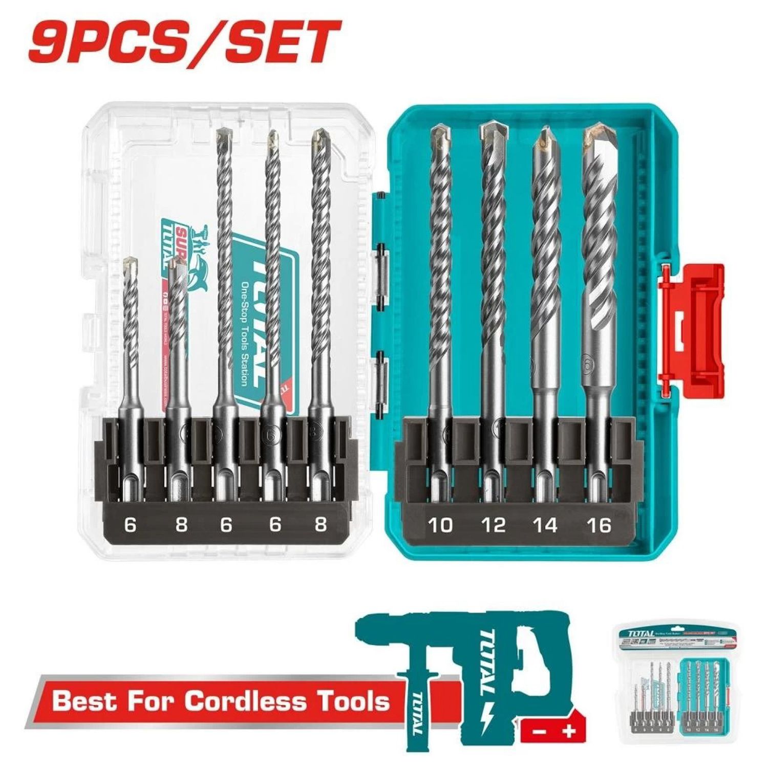 JUEGO DE BROCAS SDS PLUS TOTAL TACSDL30906 9PZS