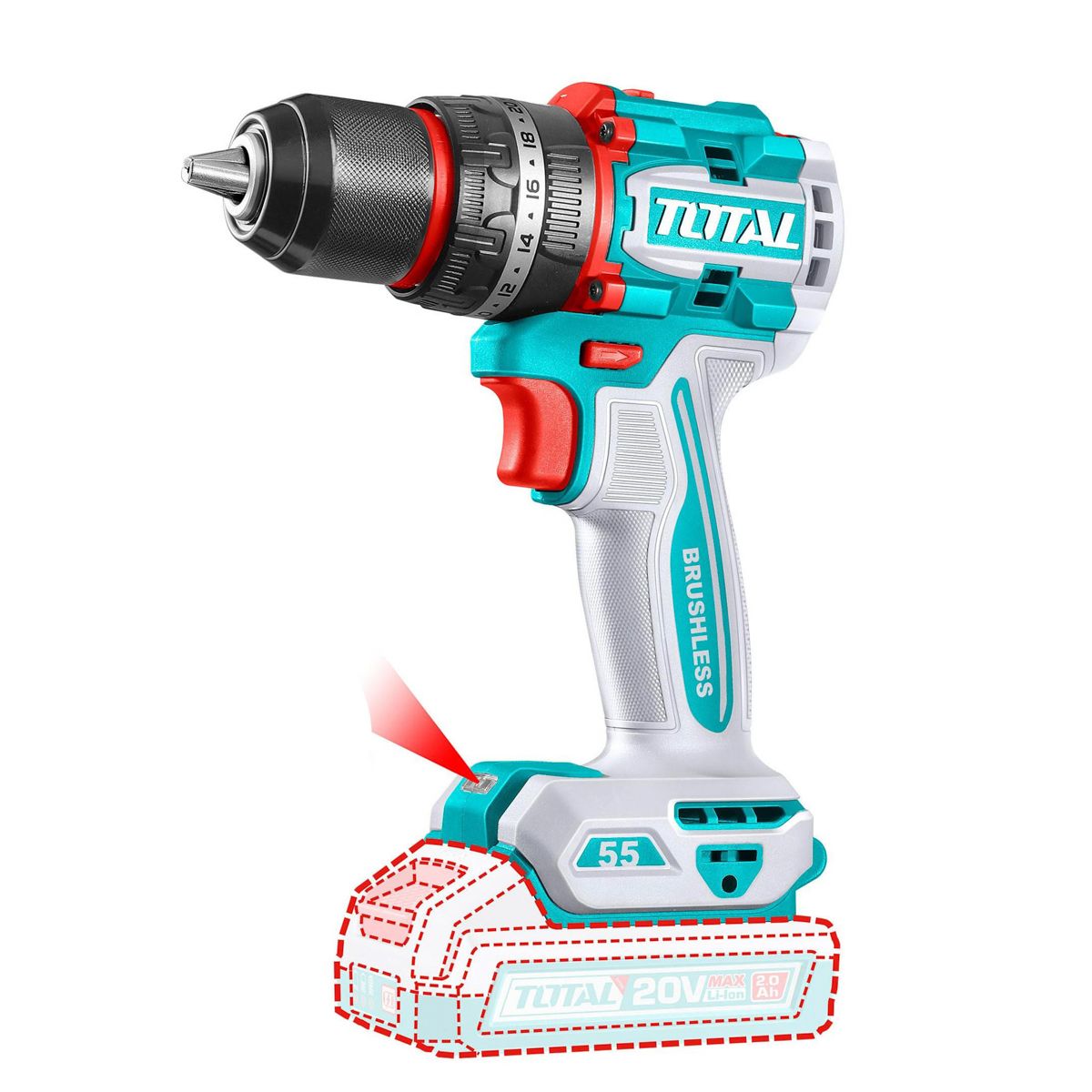 ATORNILLADOR ELECTRICO TOTAL TIDLI205581 A BATERIA 20V