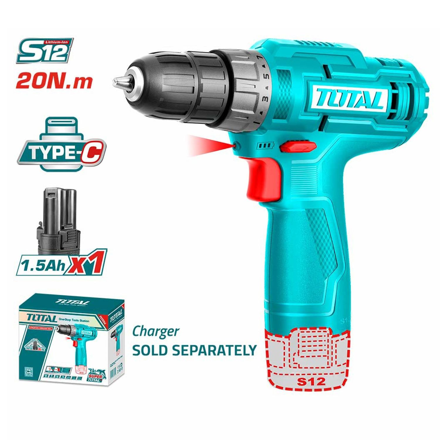ATORNILLADOR A BATERÍA TOTAL TDLI12428 10MM 12V