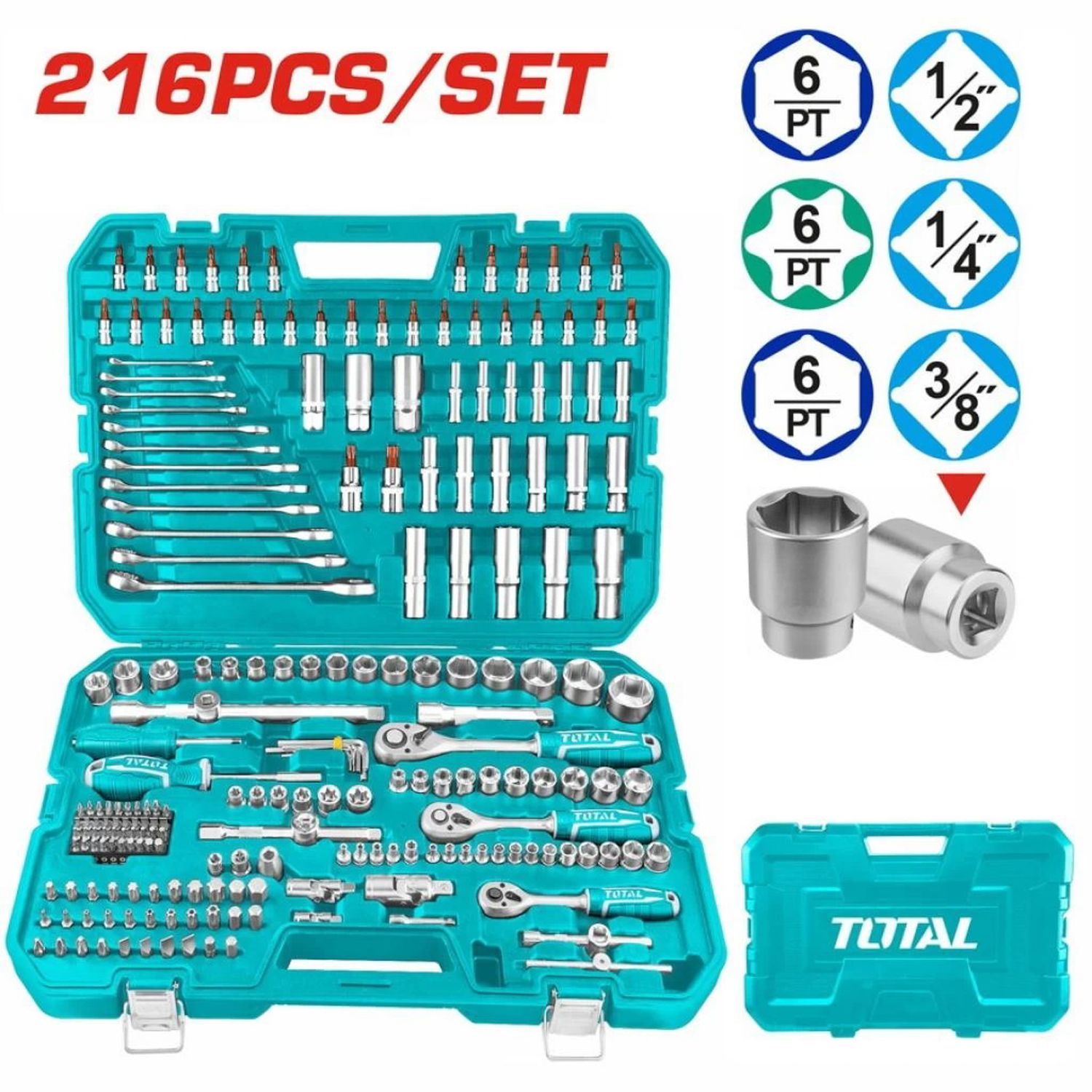 KIT DE HERRAMIENTAS TOTAL THKTHP22166 216 PIEZAS
