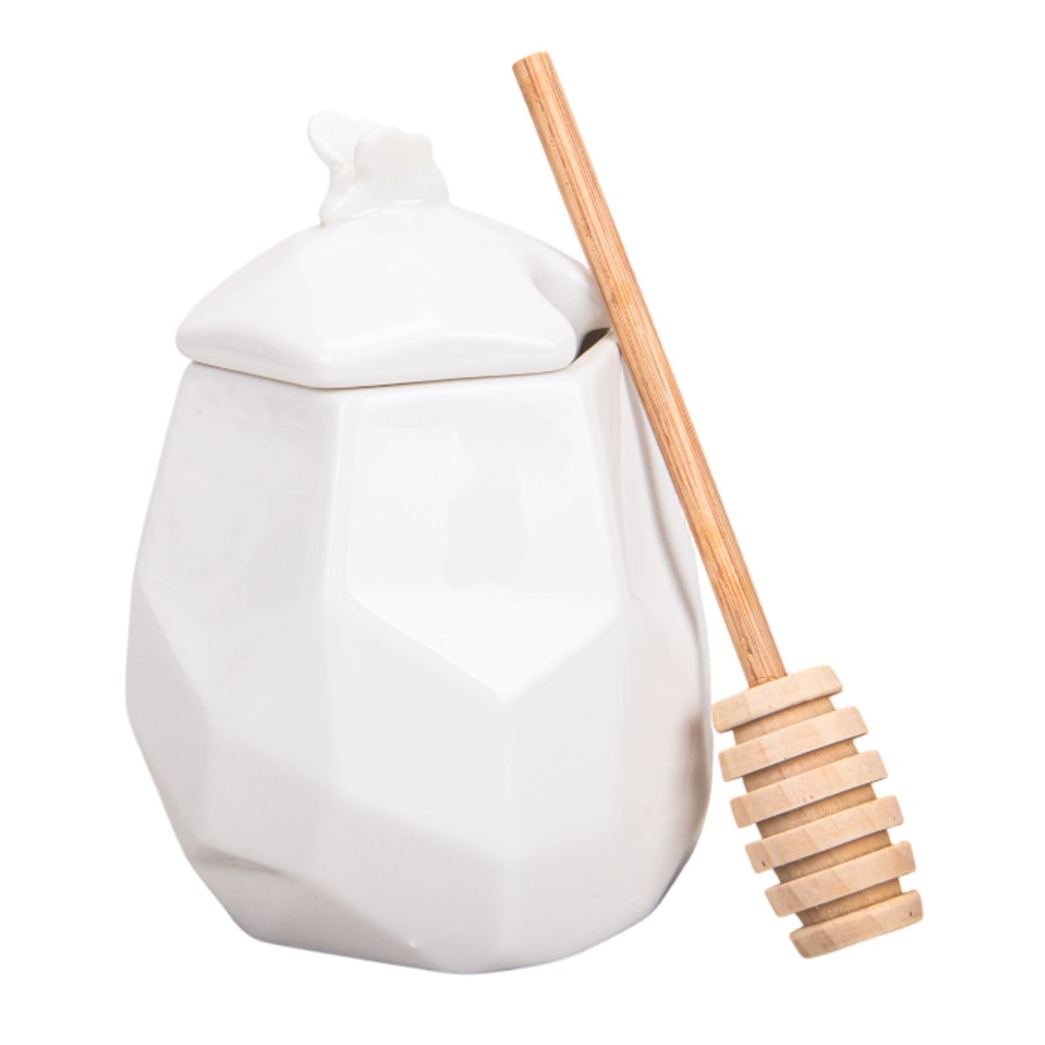 PORTA MIEL DE PORCELANA CON PORCIONADOR - 300 ML BLANCO 
