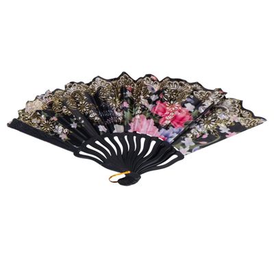ABANICO NEGRO CON FLORES 