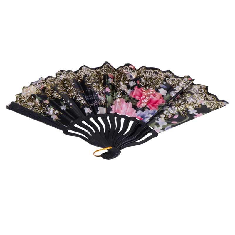 ABANICO NEGRO CON FLORES 