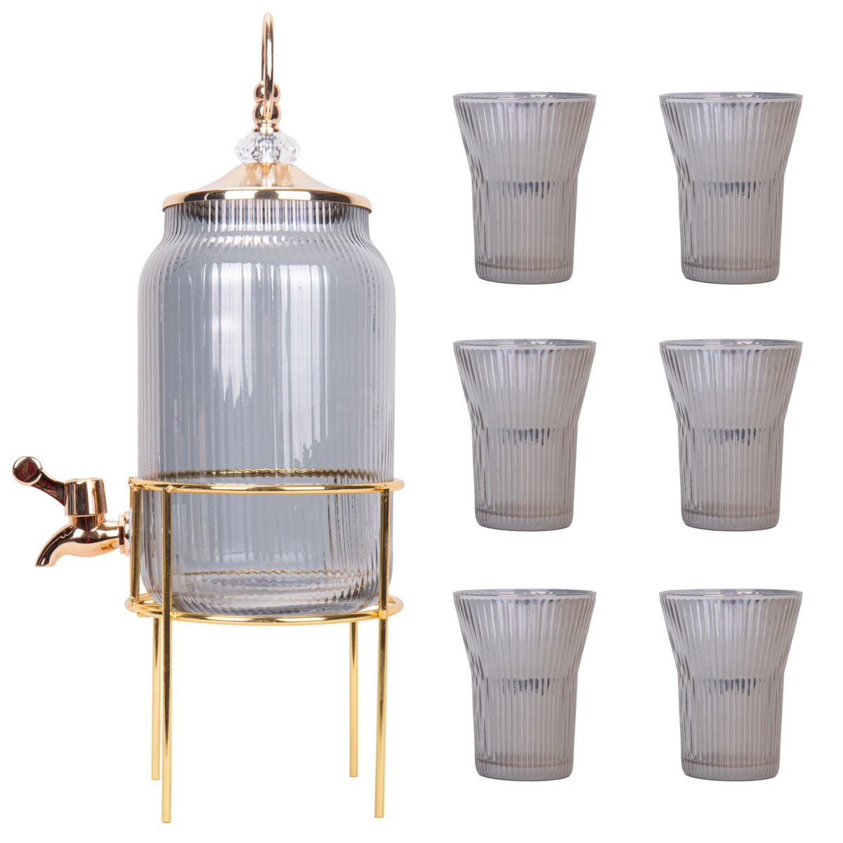 DISPENSADOR REDONDO 2250ML  Y 6 VASOS DE 180ML GRIS