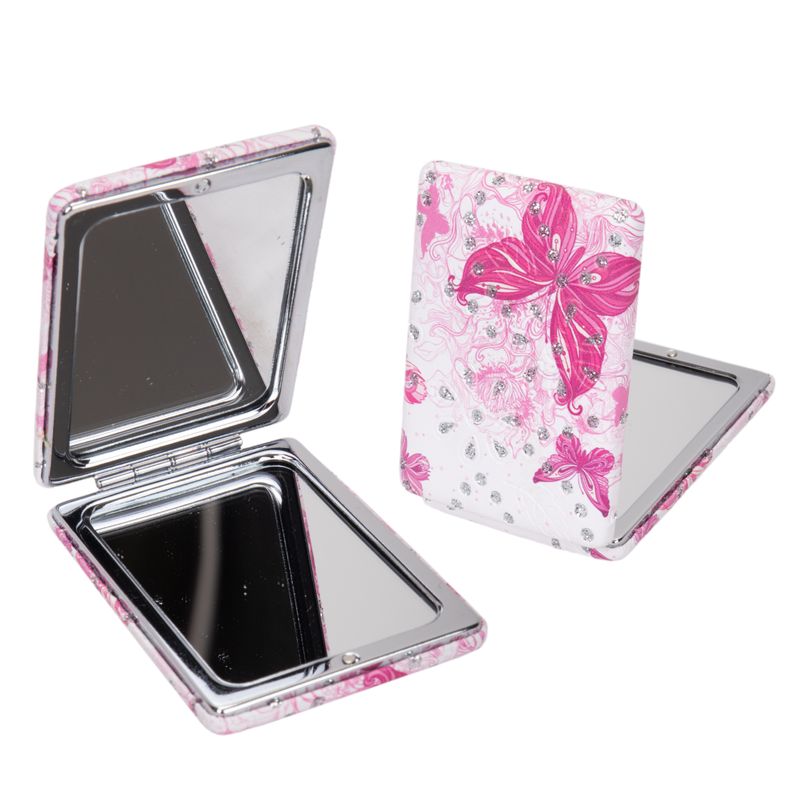 ESPEJO MANO RECTANGULAR MARIPOSAS ROSA
