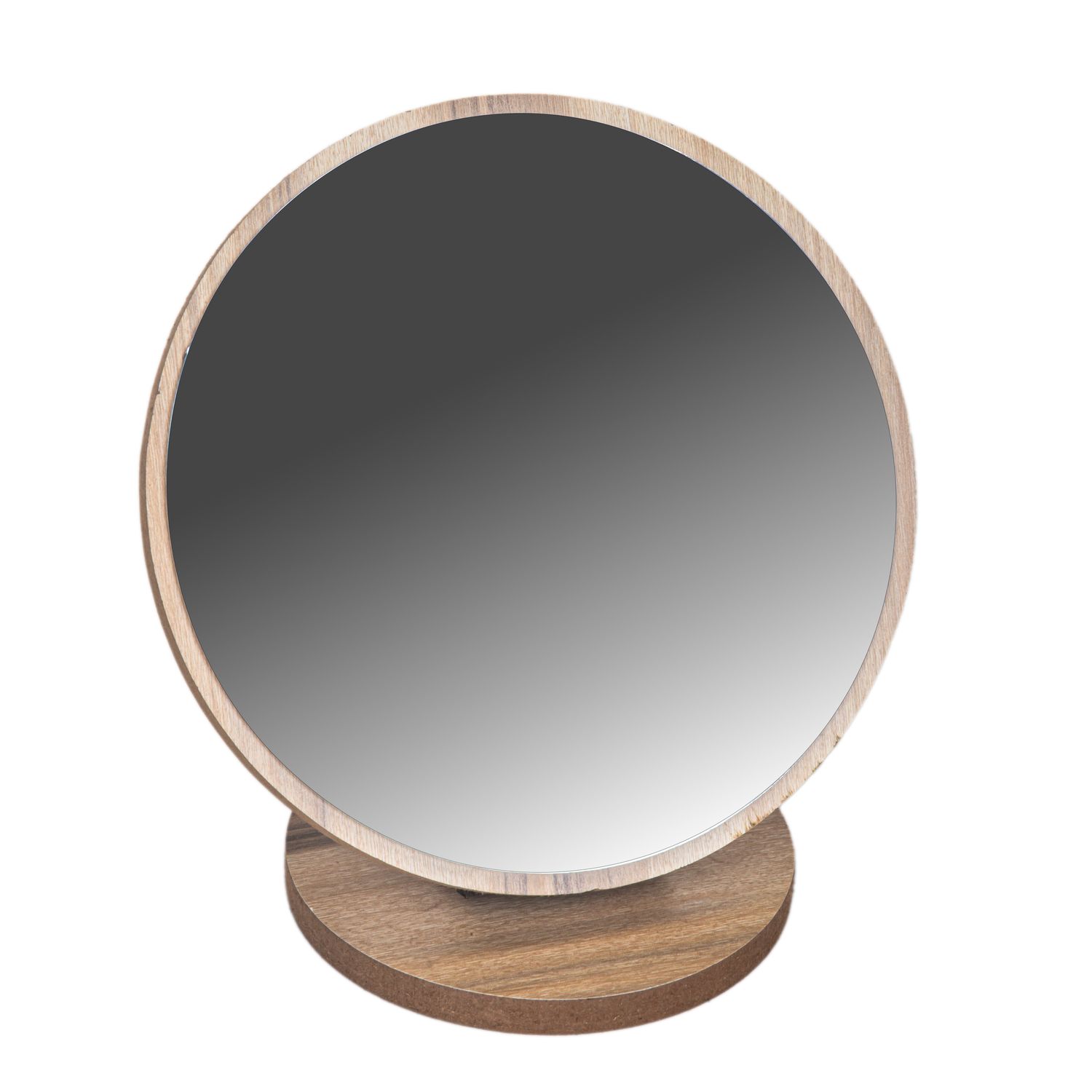 ESPEJO CIRCULAR ESTÁTICO BASE MADERA