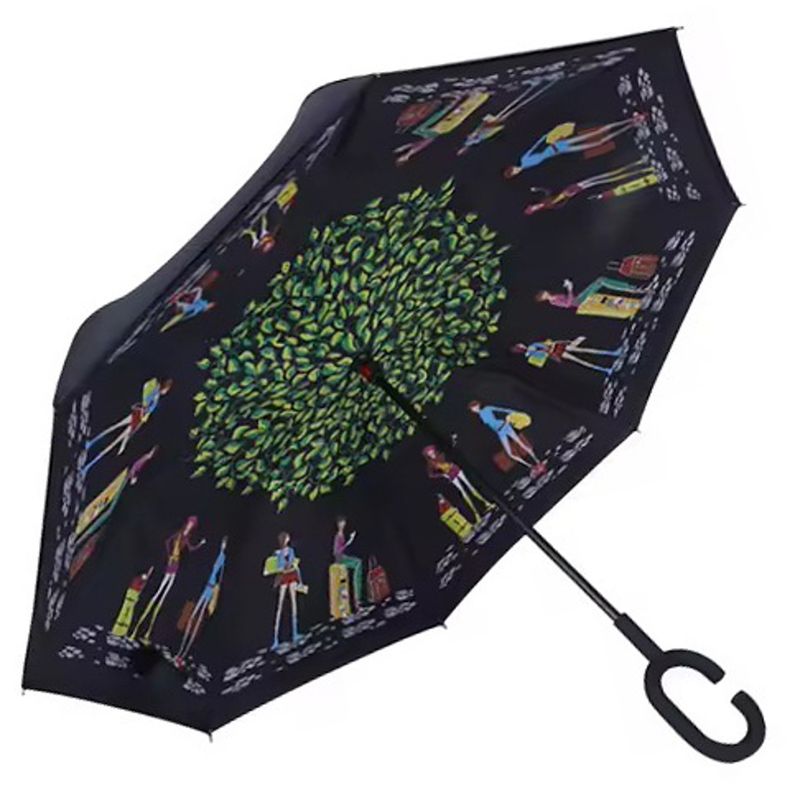 PARAGUAS INVERTIDO DOBLE CAPA FLORES MANGO C NEGRO-VERDE