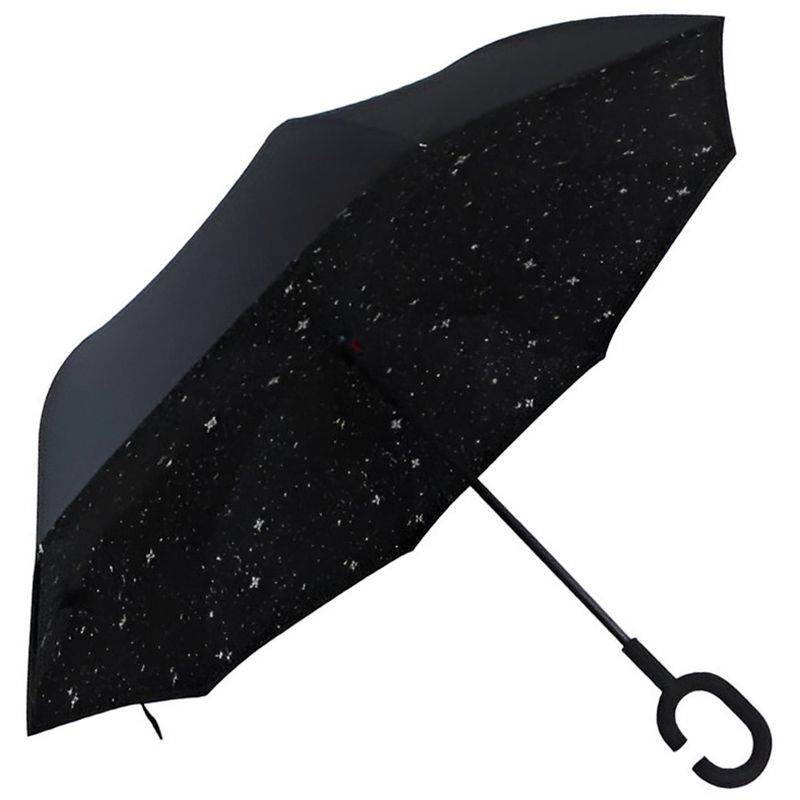 PARAGUAS INVERTIDO DOBLE CAPA ESTRELLAS MANGO C NEGRO-NEGRO