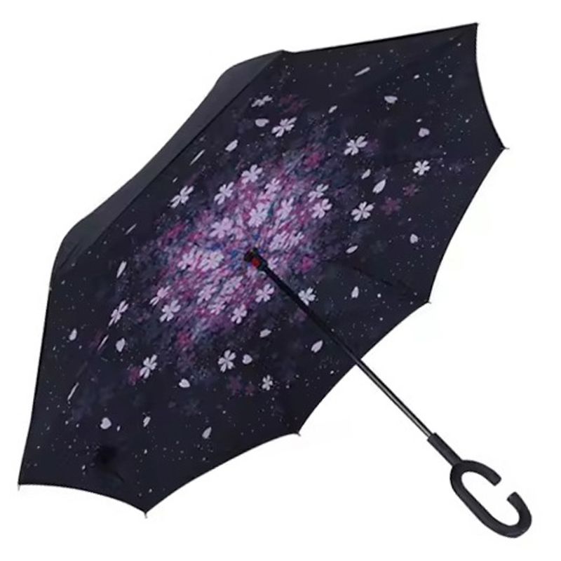 PARAGUAS INVERTIDO DOBLE CAPA FLORES MANGO C NEGRO-LILA