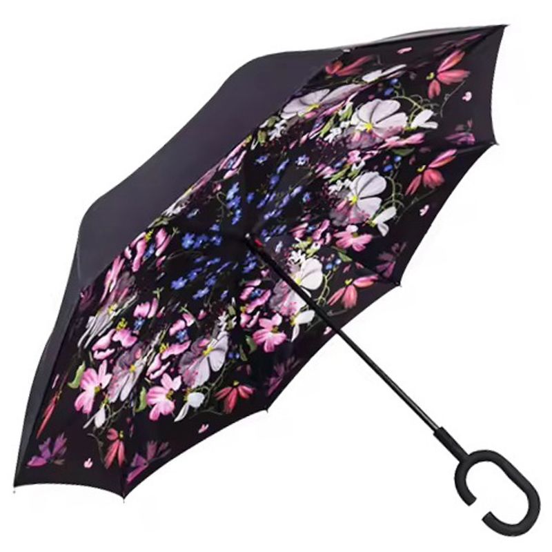 PARAGUAS INVERTIDO DOBLE CAPA FLORES MANGO C NEGRO-BLANCO