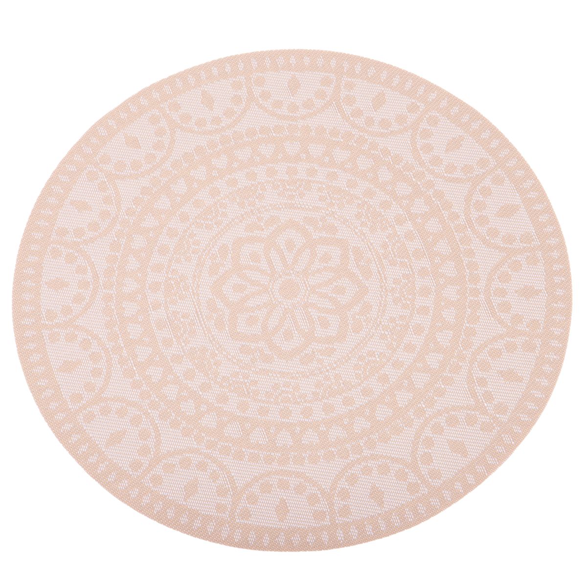 INDIVIDUAL DE MESA REDONDO TELA MARRON-BLANCO MANDALA 38CM