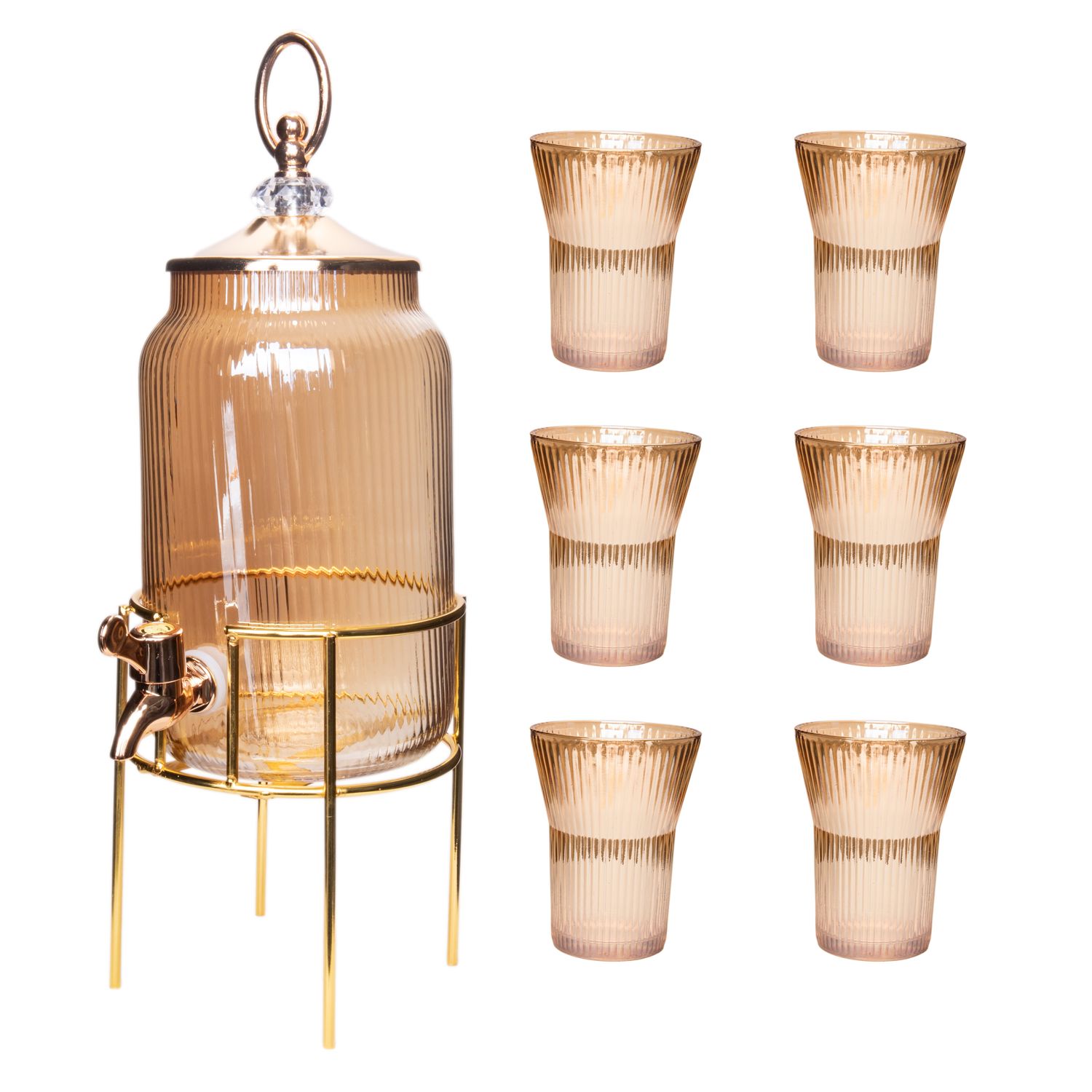 DISPENSADOR REDONDAO 2.250LTS Y 6 VASOS DE 180ML DORADO