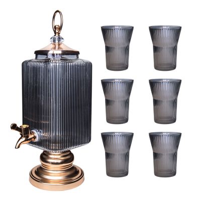 DISPENSADOR CUADRADO 3 LITROS  Y 6 VASOS DE 180MLGRIS